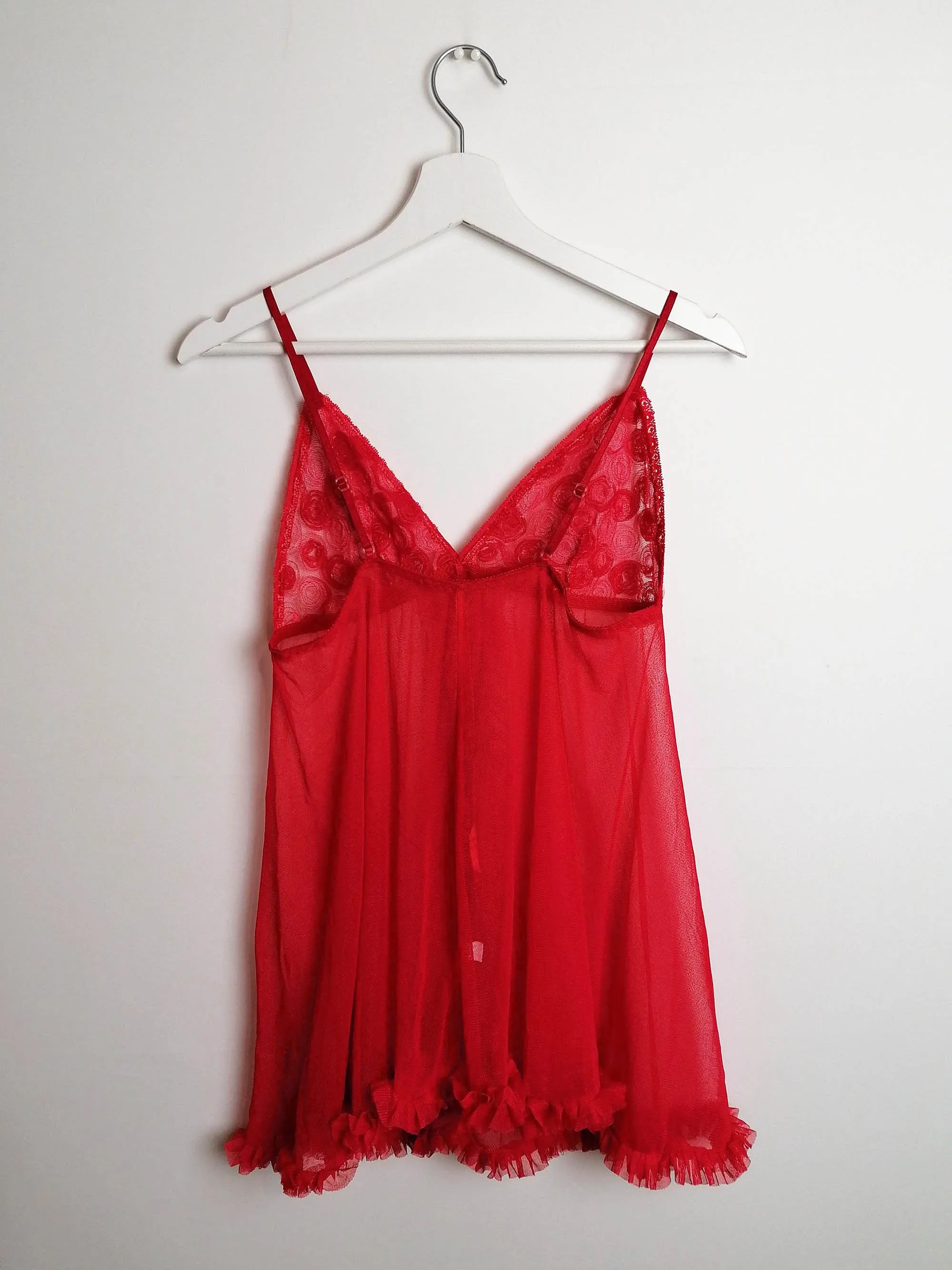 Sheer Red Tulle Lingerie Set - size S-M