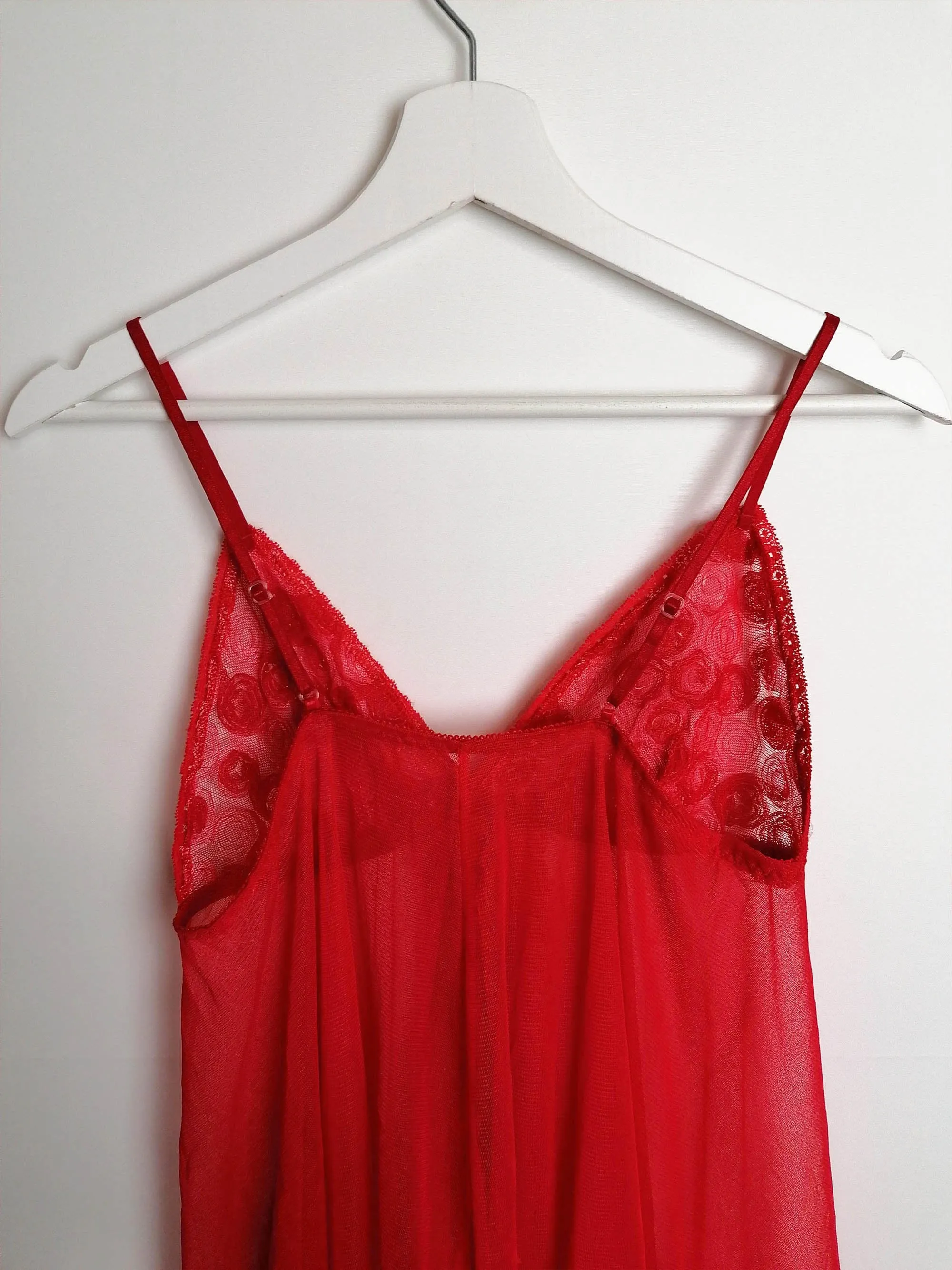 Sheer Red Tulle Lingerie Set - size S-M