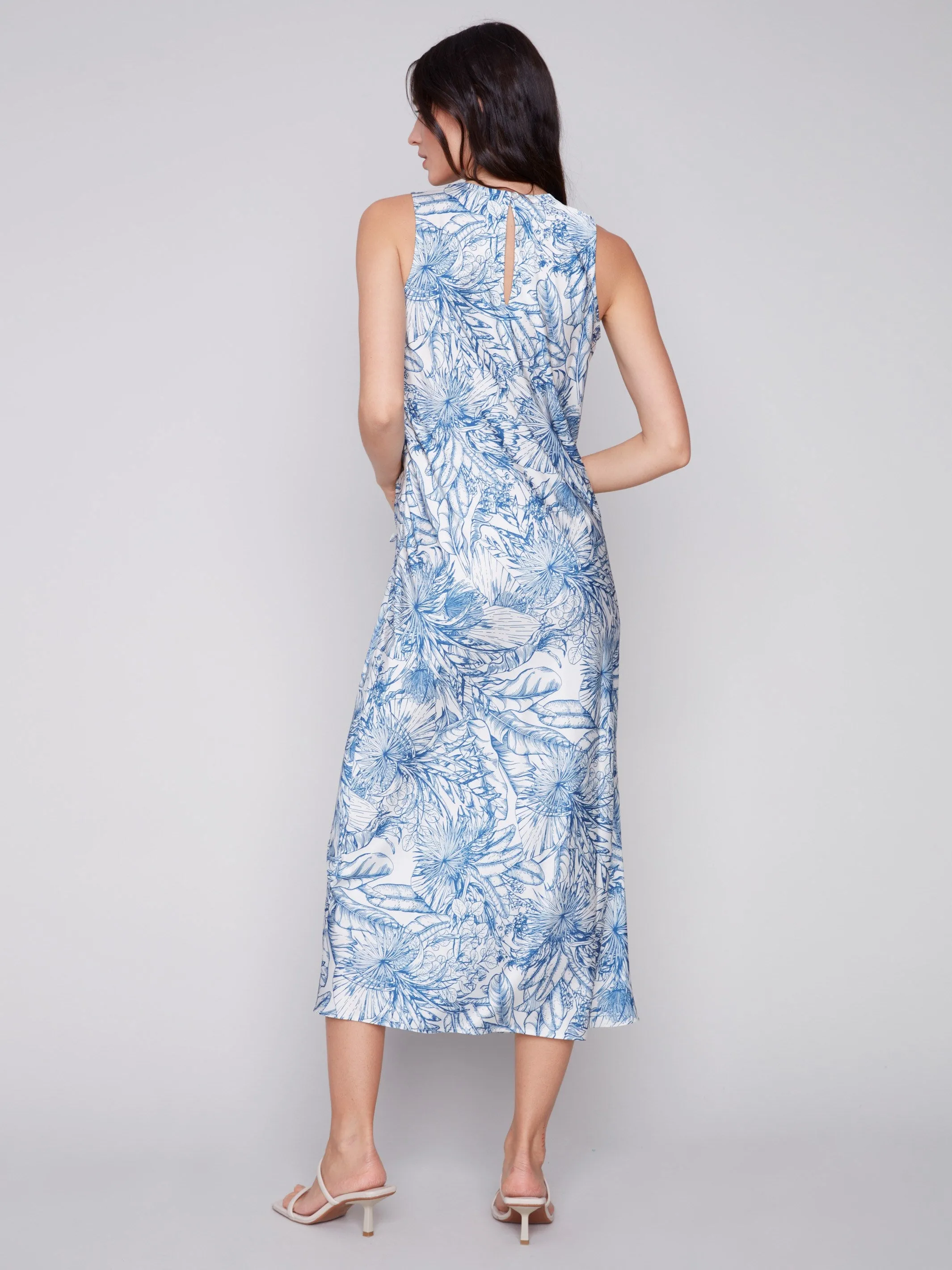 Sleeveless Printed Satin Dress - Jungle