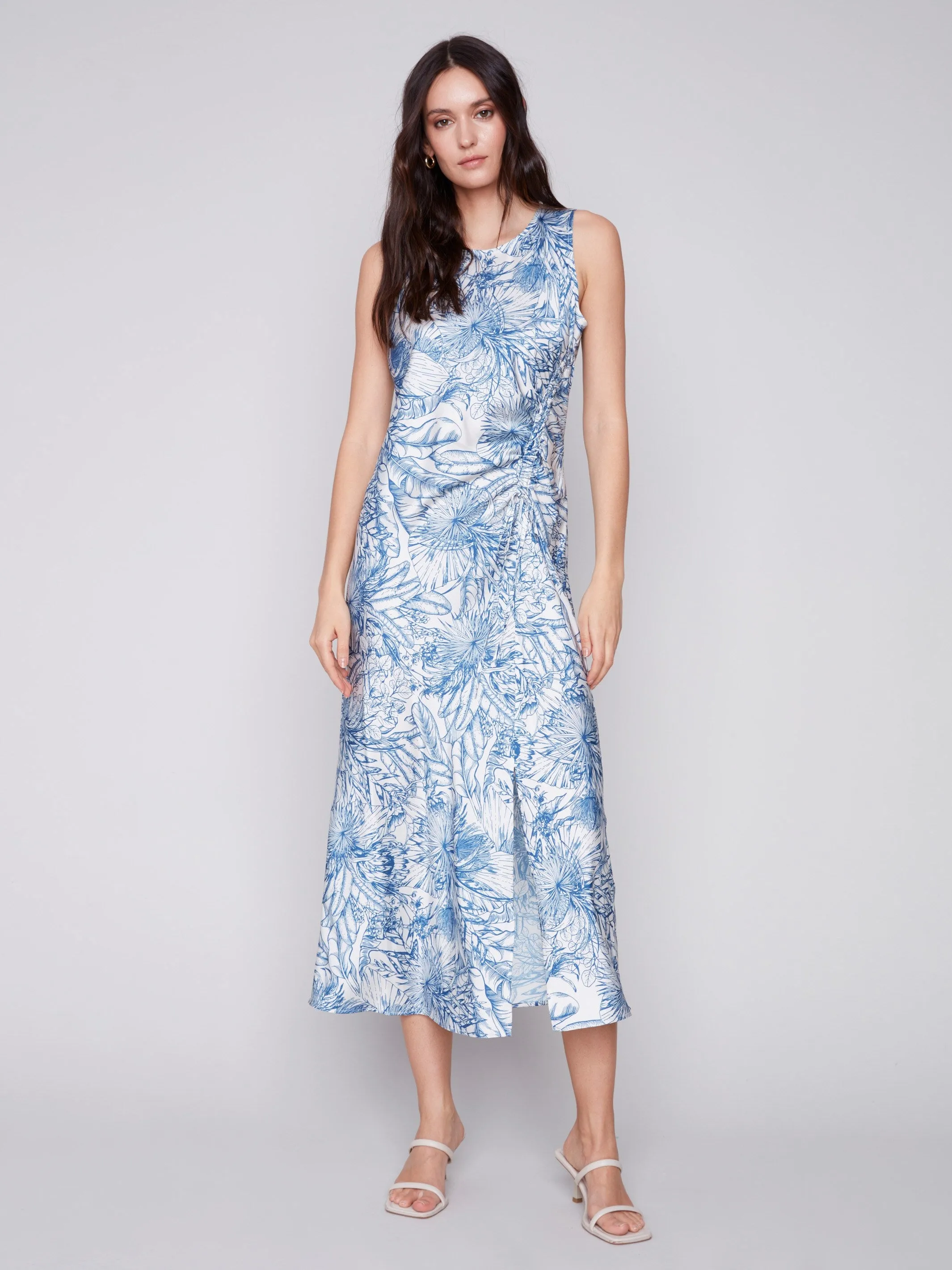 Sleeveless Printed Satin Dress - Jungle