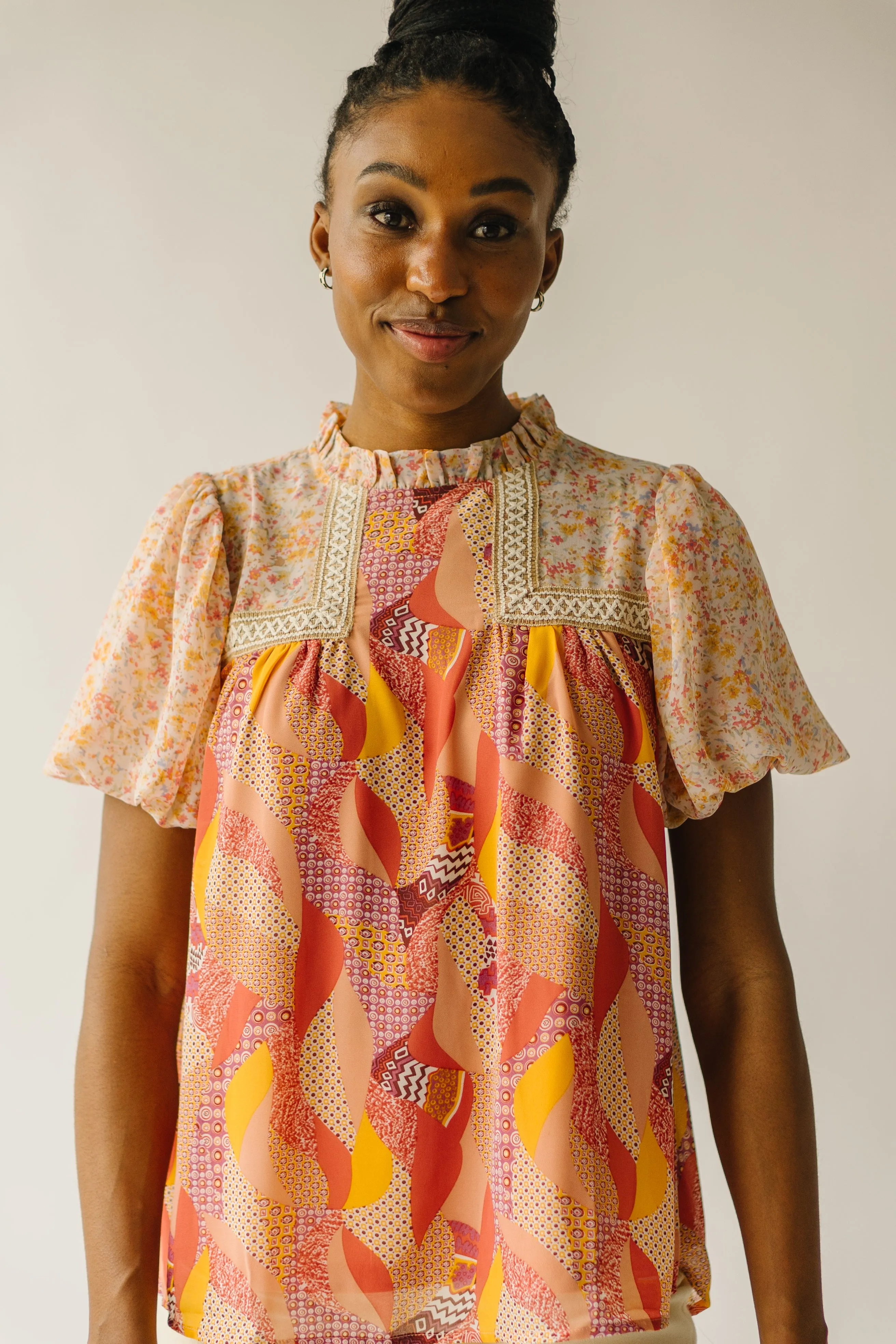 The Ambrose Patterned Blouse in Mauve Multi