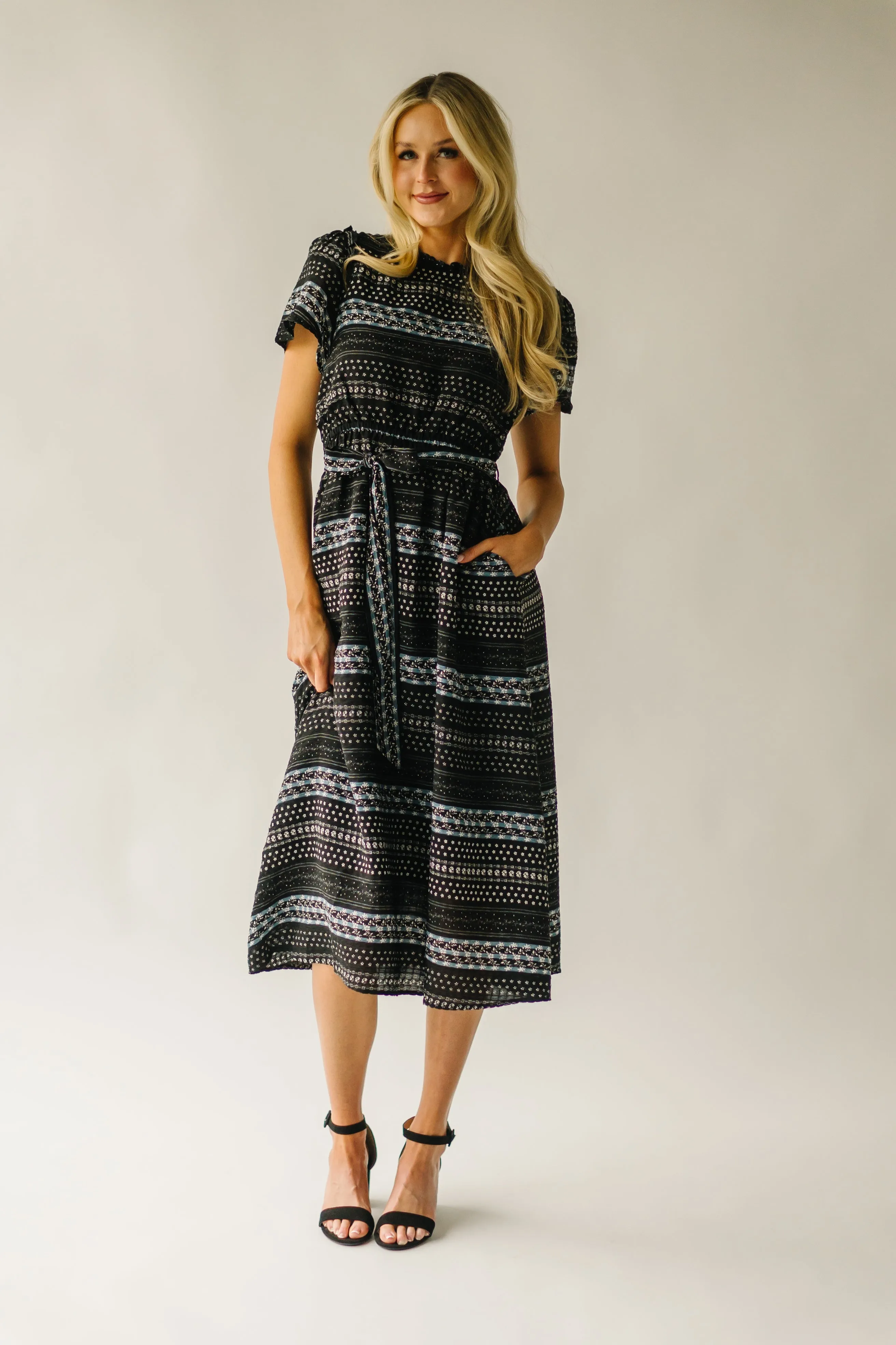 The Tollman Patterned Midi Dress in Black