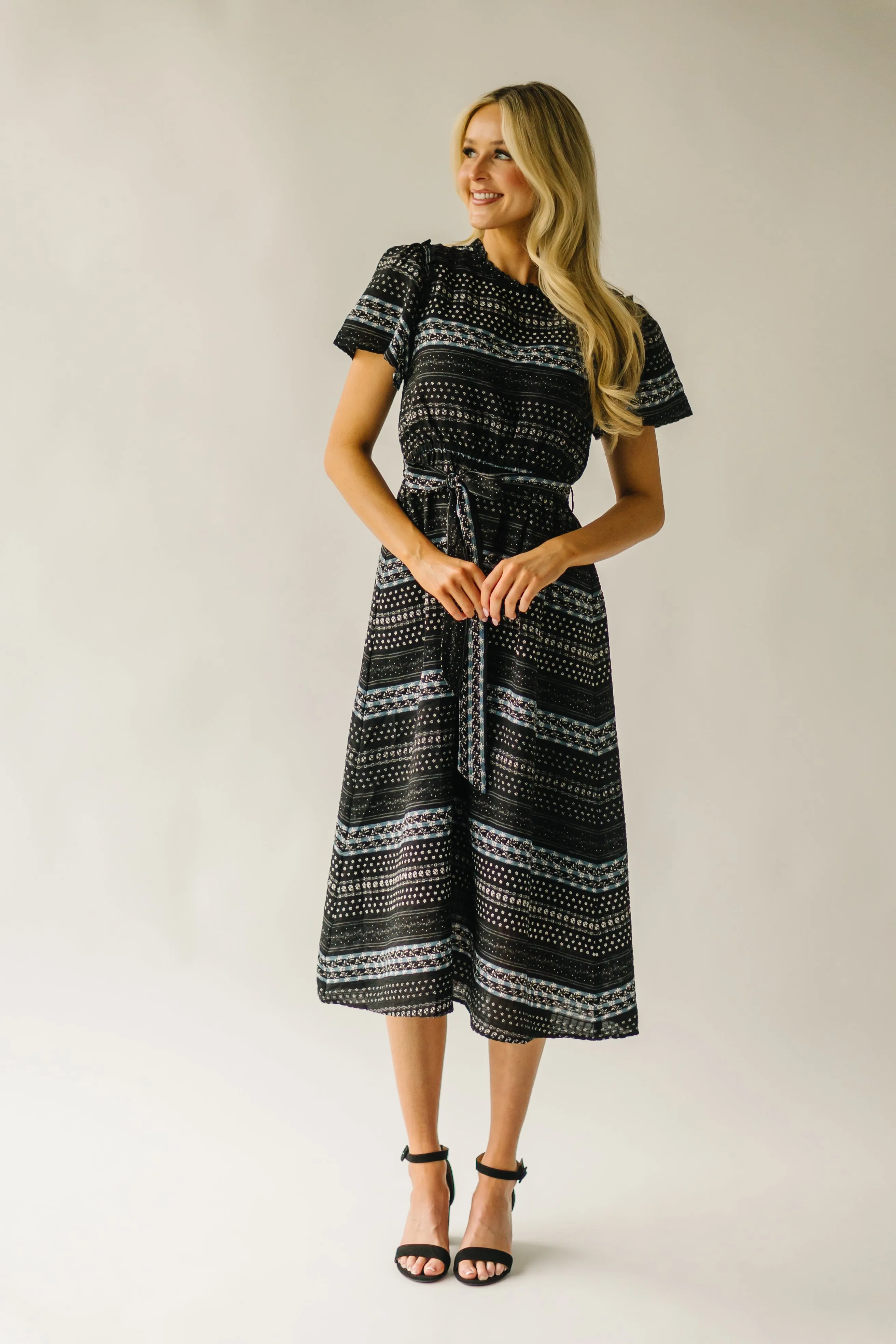 The Tollman Patterned Midi Dress in Black