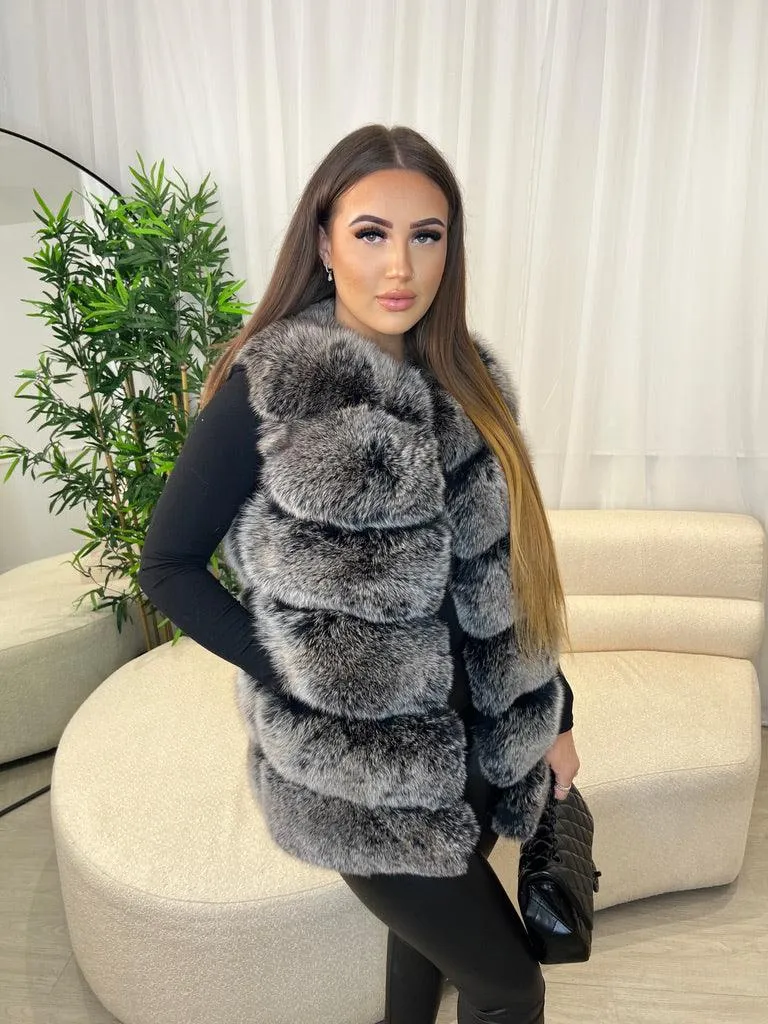 Two Tone Luxury Fur 6 Row Gilet