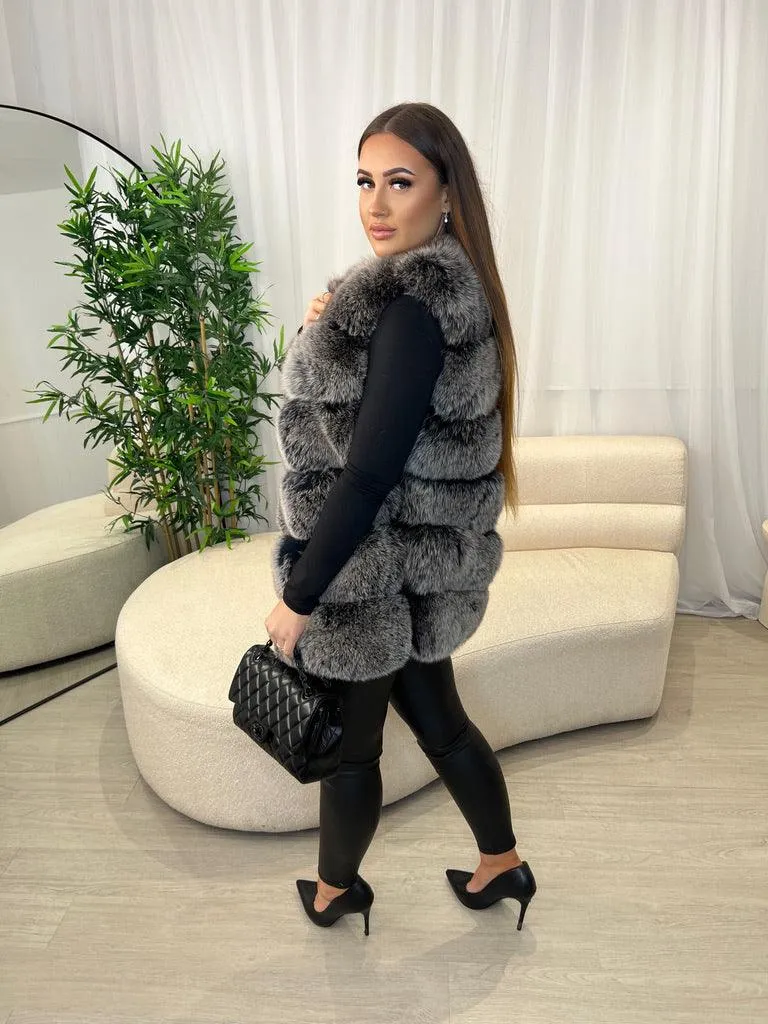 Two Tone Luxury Fur 6 Row Gilet