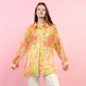 Vintage Oversized Sheer Tropicana Floral Blouse (S/M)