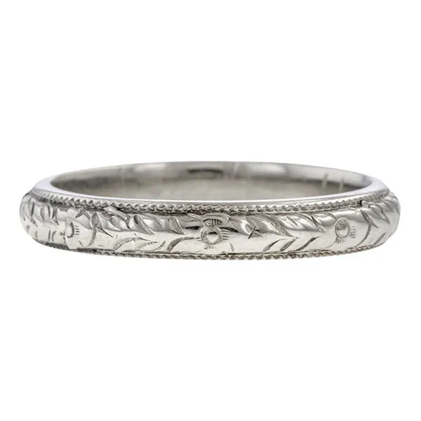 Vintage Patterned Wedding Band Ring, White Gold Size 5 3/4.