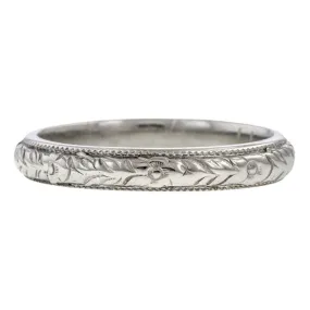 Vintage Patterned Wedding Band Ring, White Gold Size 5 3/4.