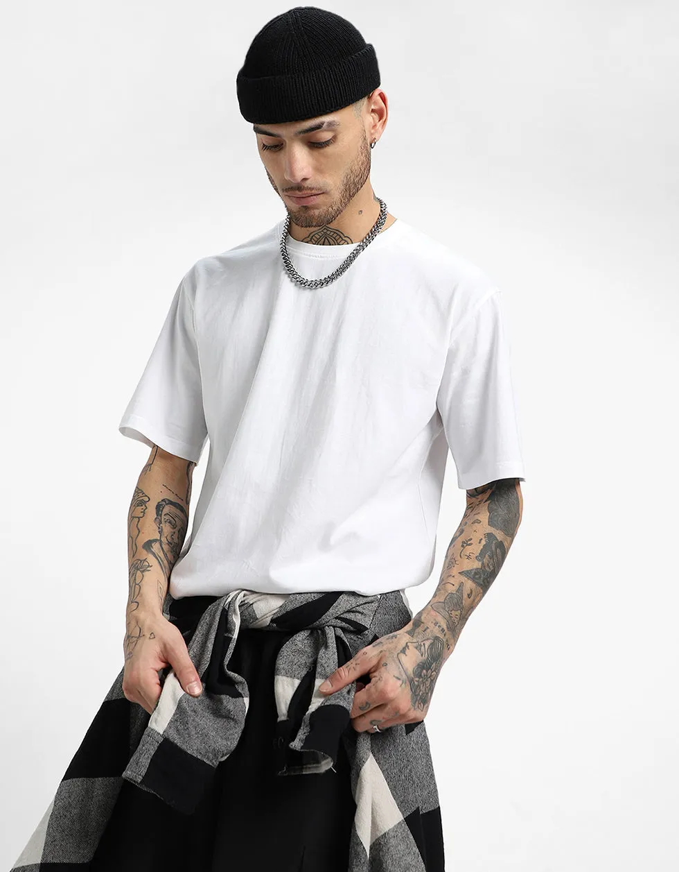 White Solid Oversized T-shirt