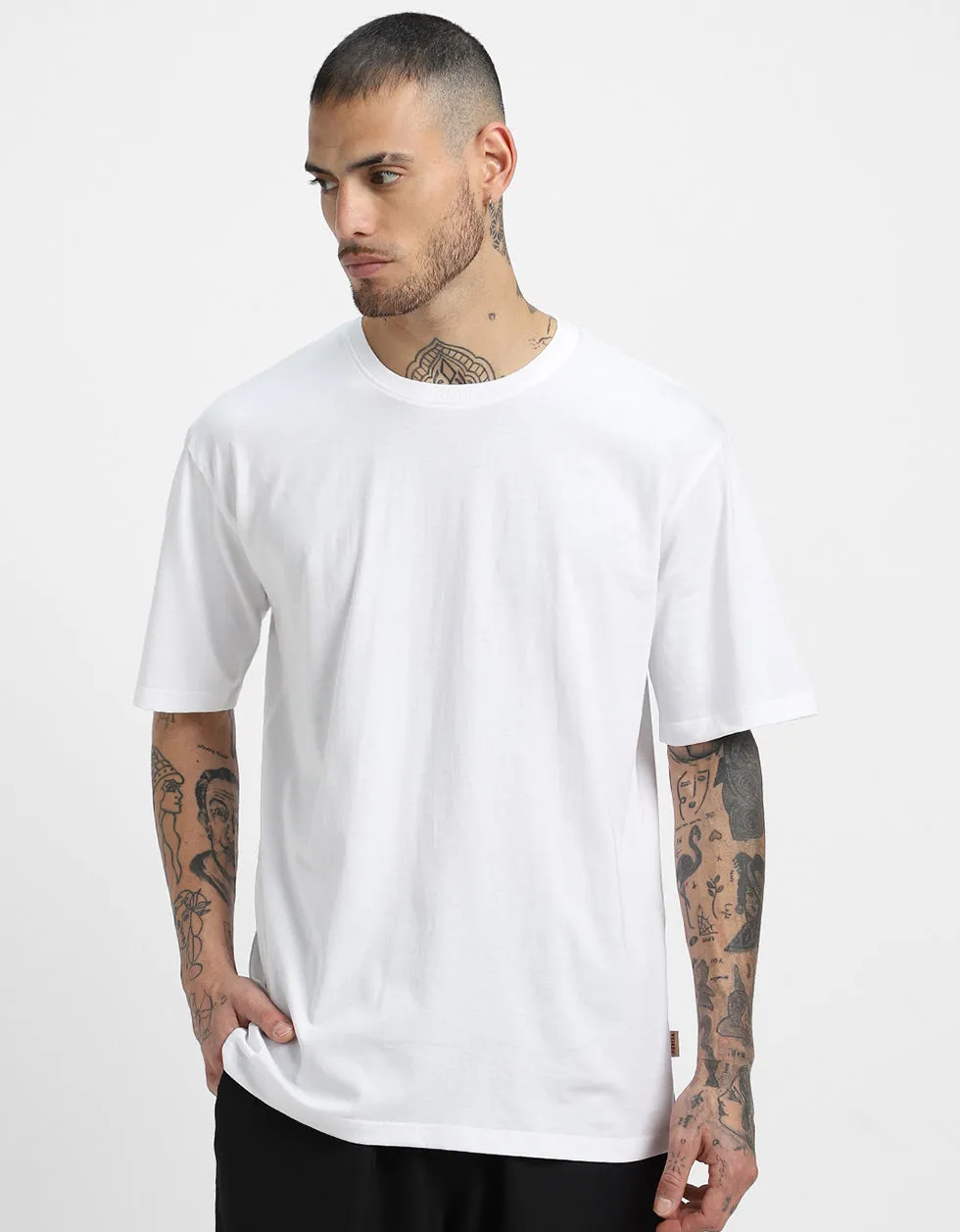 White Solid Oversized T-shirt